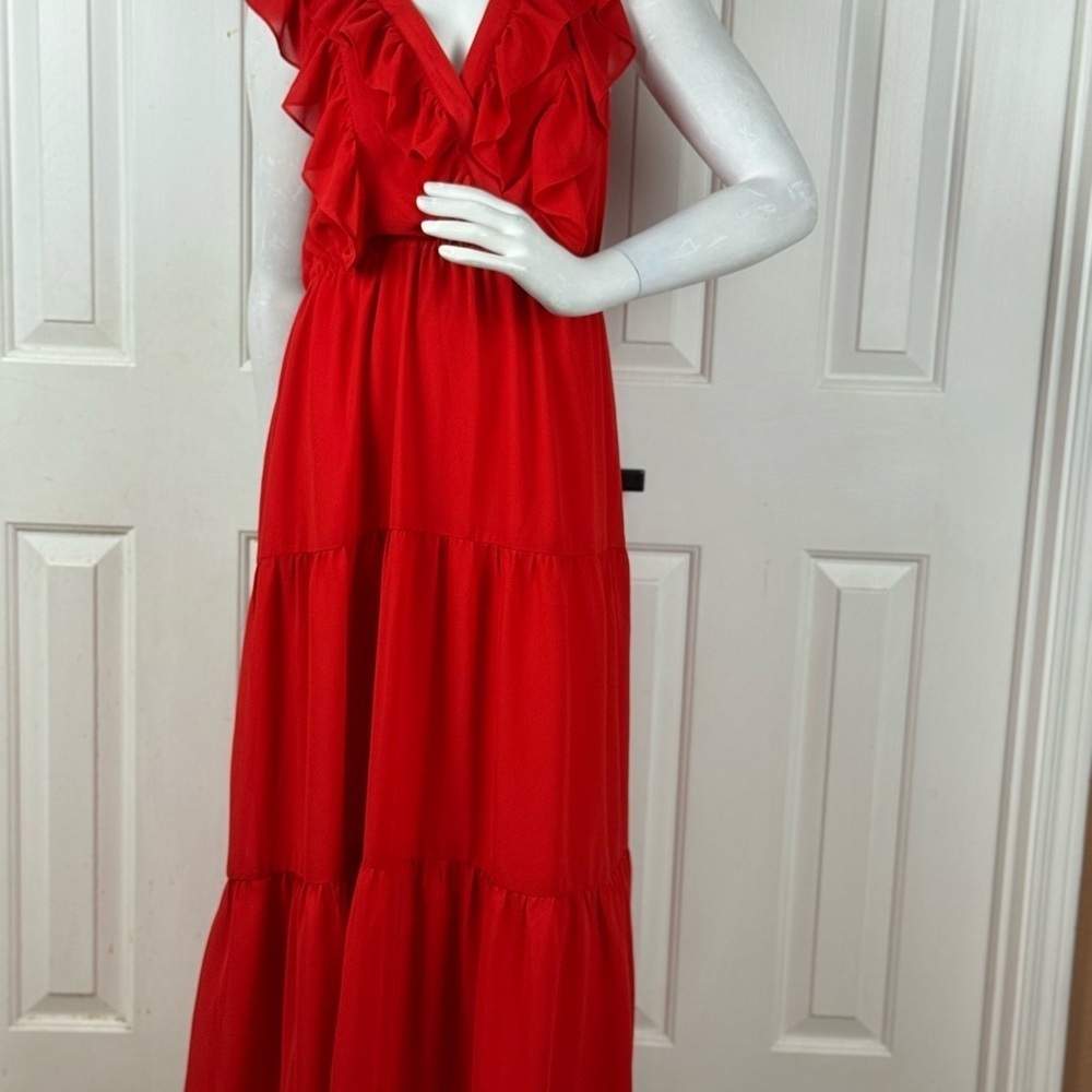 Wayf Chelsea S Large Red Tiered Ruffle Red Maxi Dress Formal. D16